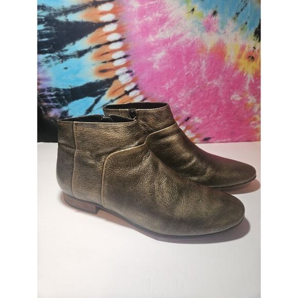 Cole Haan Allen Bootie Zip Ankle Boots Women's 9.5 Black Gold Burnished Metallic - Picture 1 of 10